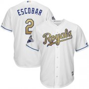 Wholesale Cheap Royals #2 Alcides Escobar White 2015 World Series Champions Gold Program Cool Base Stitched Youth MLB Jersey