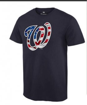 Wholesale Cheap Men\'s Washington Nationals USA Flag Fashion T-Shirt Navy Blue