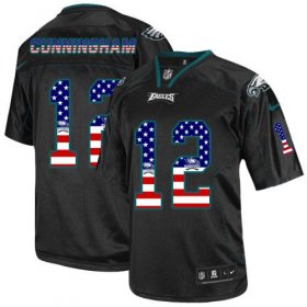 Wholesale Cheap Nike Eagles #12 Randall Cunningham Black Men\'s Stitched NFL Elite USA Flag Fashion Jersey