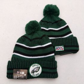 Wholesale Cheap Eagles Team Logo Green 100th Season Pom Knit Hat YD