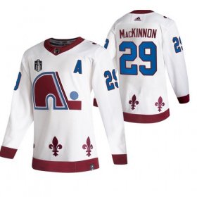 Wholesale Cheap Men\'s Colorado Avalanche #29 Nathan MacKinnon White 2022 Stanley Cup Final Patch Reverse Retro Stitched Jersey