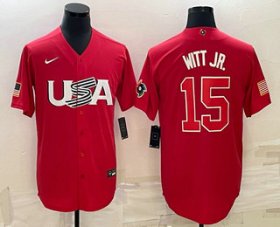 Cheap Men\'s USA Baseball #15 Bobby Witt Jr 2023 Red World Baseball Classic Stitched Jersey