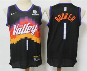 Wholesale Cheap Men\'s Phoenix Suns #1 Devin Booker Black 2021 City Edition NBA Swingman Jersey With The Sponsor Logo