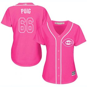 Wholesale Cheap Reds #66 Yasiel Puig Pink Fashion Women\'s Stitched MLB Jersey