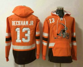 Wholesale Cheap Men\'s Cleveland Browns #13 Odell Beckham Jr NEW Orange Pocket Stitched NFL Pullover Hoodie