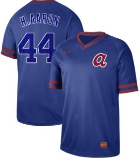 Wholesale Cheap Nike Braves #44 Hank Aaron Royal Authentic Cooperstown Collection Stitched MLB Jersey