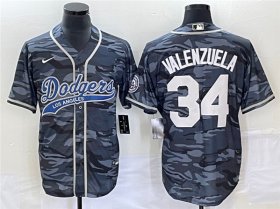 Wholesale Cheap Men\'s Los Angeles Dodgers #34 Toro Valenzuela Gray Camo Cool Base With Patch Stitched Baseball Jersey