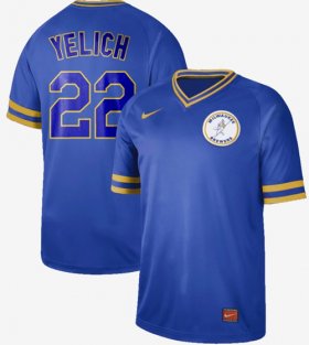 Wholesale Cheap Nike Brewers #22 Christian Yelich Royal Authentic Cooperstown Collection Stitched MLB Jersey