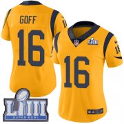 Wholesale Cheap Nike Rams #16 Jared Goff Gold Super Bowl LIII Bound Women's Stitched NFL Limited Rush Jersey