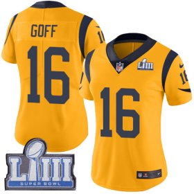 Wholesale Cheap Nike Rams #16 Jared Goff Gold Super Bowl LIII Bound Women\'s Stitched NFL Limited Rush Jersey