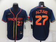 Wholesale Cheap Men's Houston Astros #27 Jose Altuve Number 2022 Navy Blue City Connect Cool Base Stitched Jersey