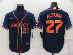 Wholesale Cheap Men\'s Houston Astros #27 Jose Altuve Number 2022 Navy Blue City Connect Cool Base Stitched Jersey