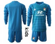 Wholesale Cheap Lyon Blank Blue Goalkeeper Long Sleeves Kid Soccer Club Jersey