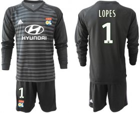 Wholesale Cheap Lyon #1 Lopes Black Goalkeeper Long Sleeves Soccer Club Jersey