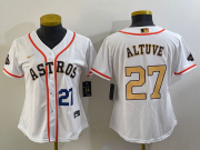 Cheap Women's Houston Astros #27 Jose Altuve Number 2023 White Gold World Serise Champions Patch Cool Base Stitched Jersey1