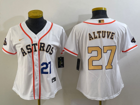 Cheap Women\'s Houston Astros #27 Jose Altuve Number 2023 White Gold World Serise Champions Patch Cool Base Stitched Jersey1