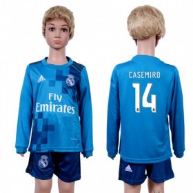 Wholesale Cheap Real Madrid #14 Casemiro Sec Away Long Sleeves Kid Soccer Club Jersey
