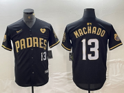 Cheap Men's San Diego Padres #13 Manny Machado Black Gold With Patch Cool Base Stitched Baseball Jersey