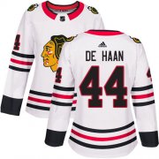 Wholesale Cheap Adidas Blackhawks #44 Calvin De Haan White Road Authentic Women's Stitched NHL Jersey