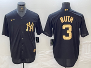 Cheap Men's New York Yankees #3 Babe Ruth Black Gold Cool Base Stitched Jersey