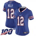 Wholesale Cheap Nike Bills #12 Jim Kelly Royal Blue Team Color Women's Stitched NFL 100th Season Vapor Limited Jersey