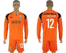 Wholesale Cheap Oporto #12 I.Casillas Orange Goalkeeper Long Sleeves Soccer Club Jersey
