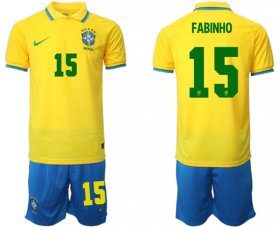 Cheap Men\'s Brazil #15 Fabinho Yellow Home Soccer Jersey Suit