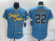 Wholesale Cheap Men's Milwaukee Brewers #22 Christian Yelich Number Blue 2022 City Connect Flex Base Stitched Jersey