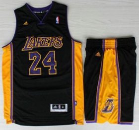 Wholesale Cheap Los Angeles Lakers #24 Kobe Bryant Black Revolution 30 Swingman NBA Jerseys Shorts Suits Purple Number 2013 New Style