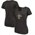 Wholesale Cheap Women's New Orleans Saints NFL Pro Line by Fanatics Branded Black Distressed Team Logo Tri-Blend T-Shirt