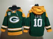 Wholesale Men's Green Bay Packers #10 Jordan Love Green Lace-Up Pullover Hoodie