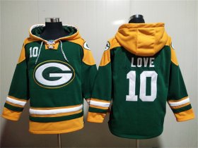 Wholesale Men\'s Green Bay Packers #10 Jordan Love Green Lace-Up Pullover Hoodie