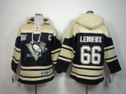 Wholesale Cheap Penguins #66 Mario Lemieux Black Sawyer Hooded Sweatshirt Stitched Youth NHL Jersey