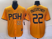 Wholesale Cheap Men's Pittsburgh Pirates #22 Andrew McCutchen Number Gold 2023 City Connect Stitched Jersey