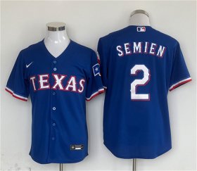 Cheap Men\'s Texas Rangers #2 Marcus Semien Royal With Patch Cool Base Stitched Baseball Jersey