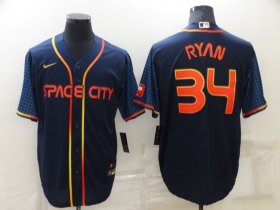 Wholesale Cheap Men\'s Houston Astros #34 Nolan Ryan 2022 Navy Blue City Connect Cool Base Stitched Jersey