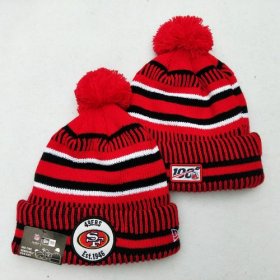 Wholesale Cheap 49ers Team Logo Red 100th Season Pom Knit Hat YD