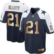 Wholesale Cheap Nike Cowboys #21 Ezekiel Elliott Navy Blue Thanksgiving Throwback Youth Stitched NFL Elite Gold Jersey