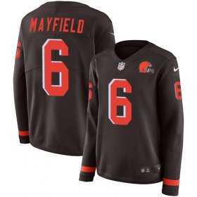 Wholesale Cheap Nike Browns #6 Baker Mayfield Brown Team Color Women\'s Stitched NFL Limited Therma Long Sleeve Jersey
