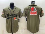Wholesale Cheap Men's Cleveland Browns Olive 2022 Salute To Service Team Big Logo Cool Base Stitched Baseball Jersey