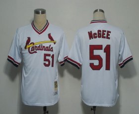 Wholesale Cheap Mitchell And Ness Cardinals #51 Willie McGee White Throwback Stitched MLB Jersey