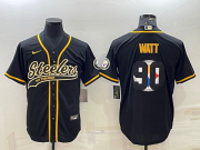 Wholesale Cheap Men's Pittsburgh Steelers #90 TJ Watt Black Team Big Logo With Patch Cool Base Stitched Baseball Jersey