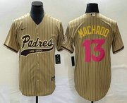 Wholesale Cheap Men's San Diego Padres #13 Manny Machado Tan Pinstripe 2023 City Connect Cool Base Stitched Jersey