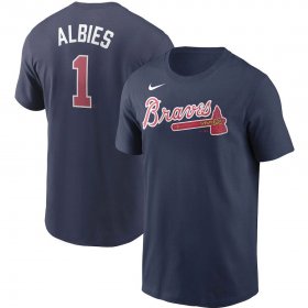 Wholesale Cheap Atlanta Braves #1 Ozzie Albies Nike Name & Number T-Shirt Navy