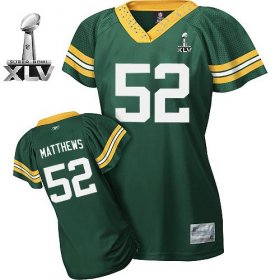 Wholesale Cheap Packers #52 Clay Matthews Green Women\'s Field Flirt Super Bowl XLV Stitched NFL Jersey