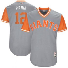 Wholesale Cheap Giants #12 Joe Panik Gray \"Panik\" Players Weekend Authentic Stitched MLB Jersey