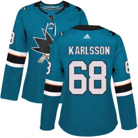 Wholesale Cheap Adidas Sharks #68 Melker Karlsson Teal Home Authentic Women\'s Stitched NHL Jersey