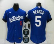 Wholesale Cheap Men's Los Angeles Dodgers #5 Corey Seager Blue #2 #20 Patch City Connect Flex Base Stitched Jersey