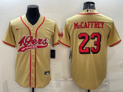 Wholesale Cheap Men's San Francisco 49ers #23 Christian McCaffrey Gold Color Rush With Patch Cool Base Stitched Baseball Jersey