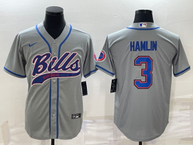 Wholesale Cheap Men\'s Buffalo Bills #3 Damar Hamlin Grey With Patch Cool Base Stitched Baseball Jersey